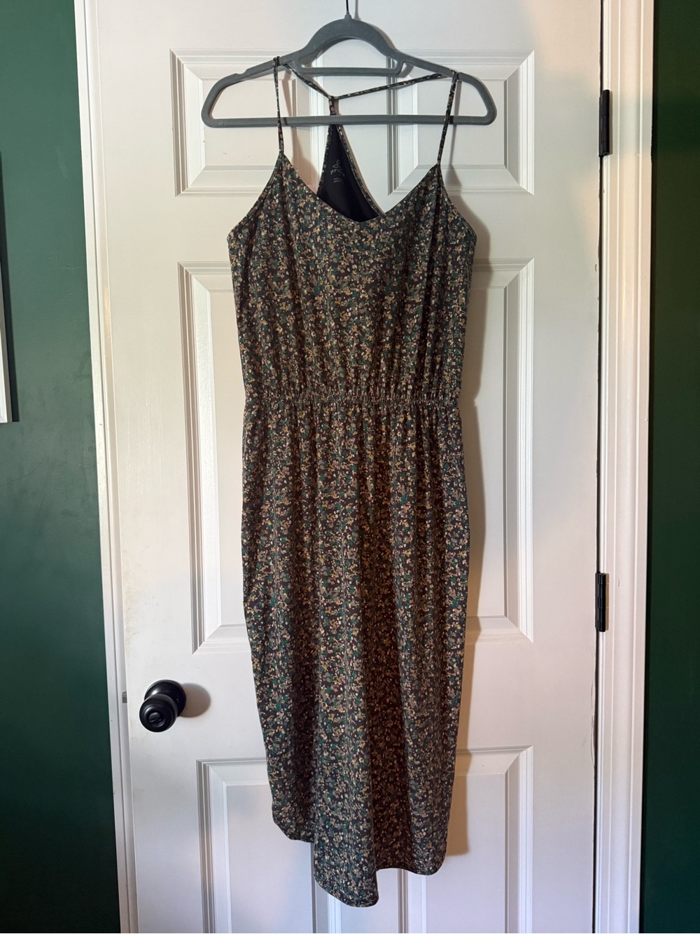 Prana Olive Green Floral Midi Dress